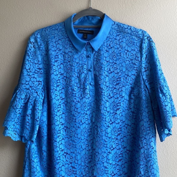 Banana Republic Short Mini Collared Lace Blue Dress with Pockets size L Petite - Picture 2 of 8